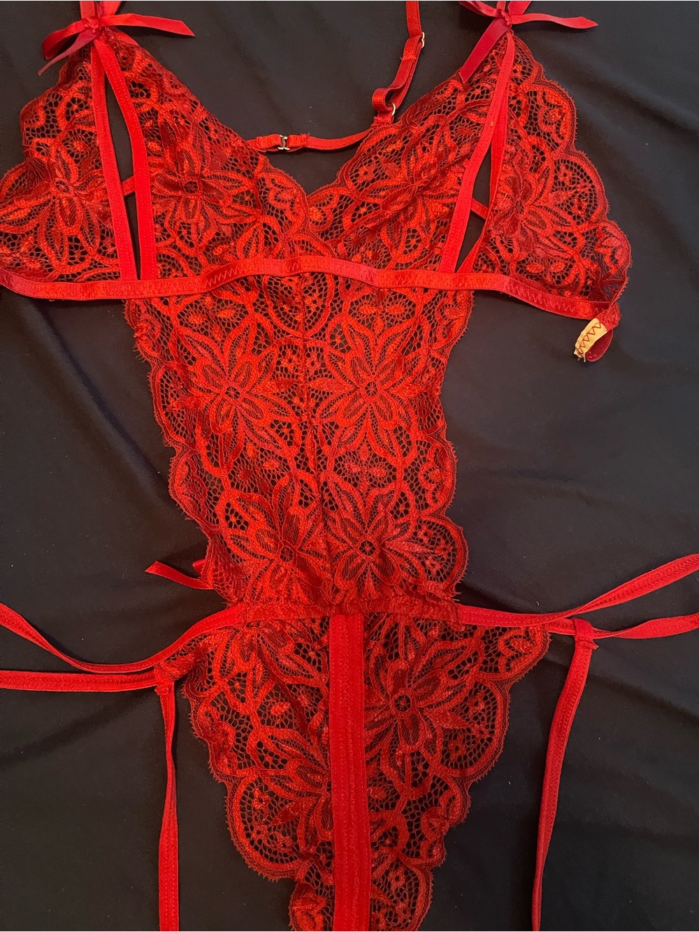Red Lace Floral Teddy Bodysuit - Women Intimates